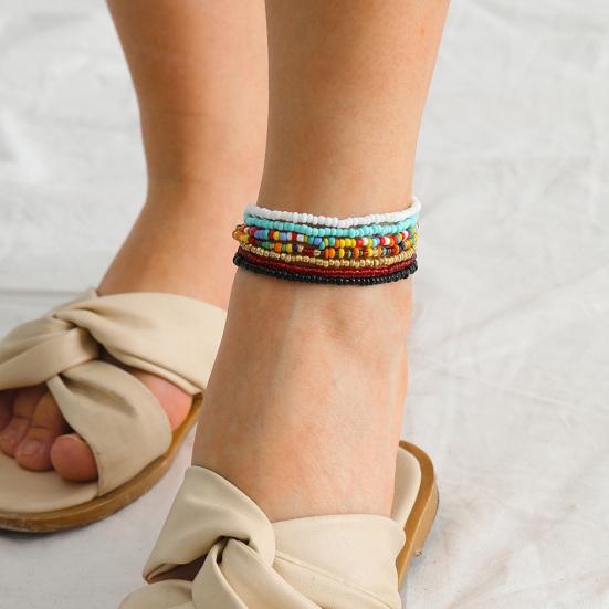 7Pcs Women Bracelets Beaded Colorful Jewelry Elastic Contrast Color Beads Anklets Bracelets for Beach