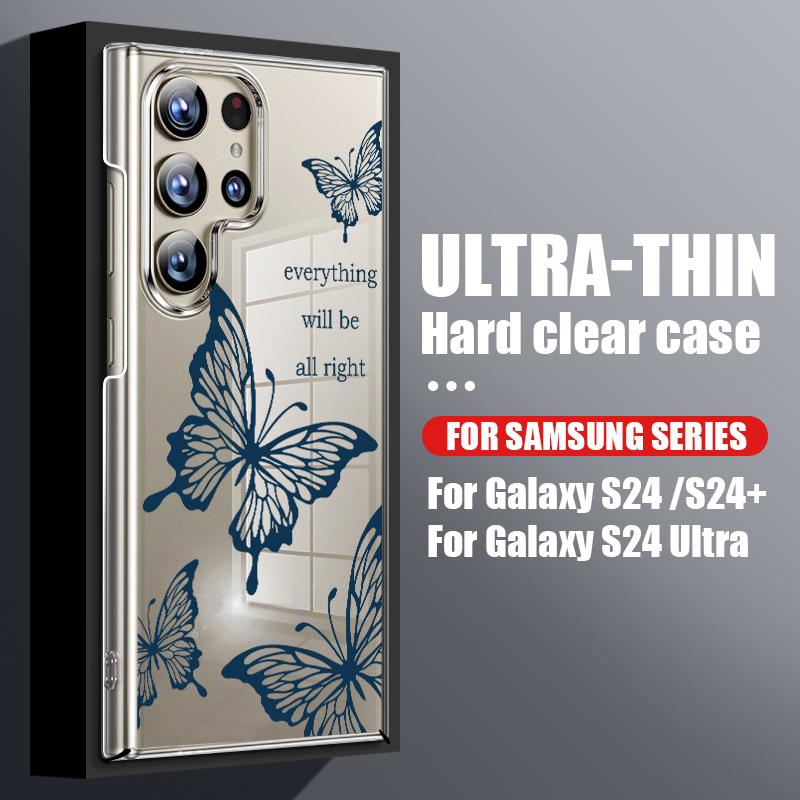 

Для Samsung Galaxy S24 S22 Ultra Plus S23 S21 S20 Fe A54 A53 A52 A34 A14 5g A13 4g противоударный жесткий чехол для ПК с цветной бабочкой и прозрачным чехлом для телефона Samsung S24 чёрный