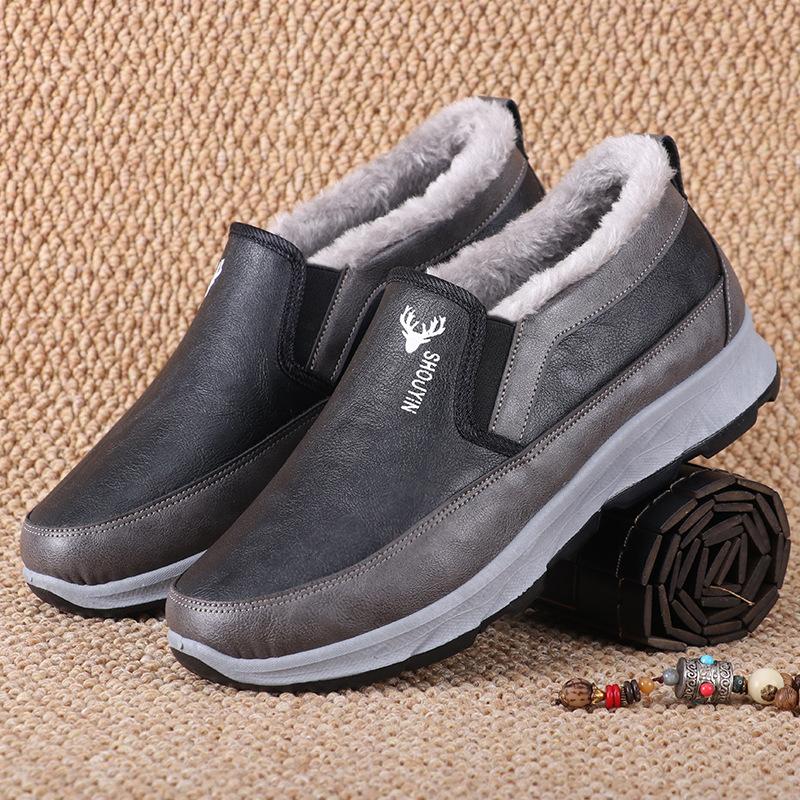 Herren Winter Freizeitschuhe Dicke Sohle Rutschfeste Plüsch Samt Fell Schuhe Stiefeletten Für Männer Winterschuhe Outdoor Schneestiefel Schlupfschuhe