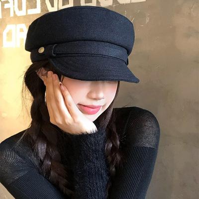 Premium Hat Woolen Flat Top Beret Women's Autumn Fashion Versatile Octagonal Hat Showing Face Small Cap