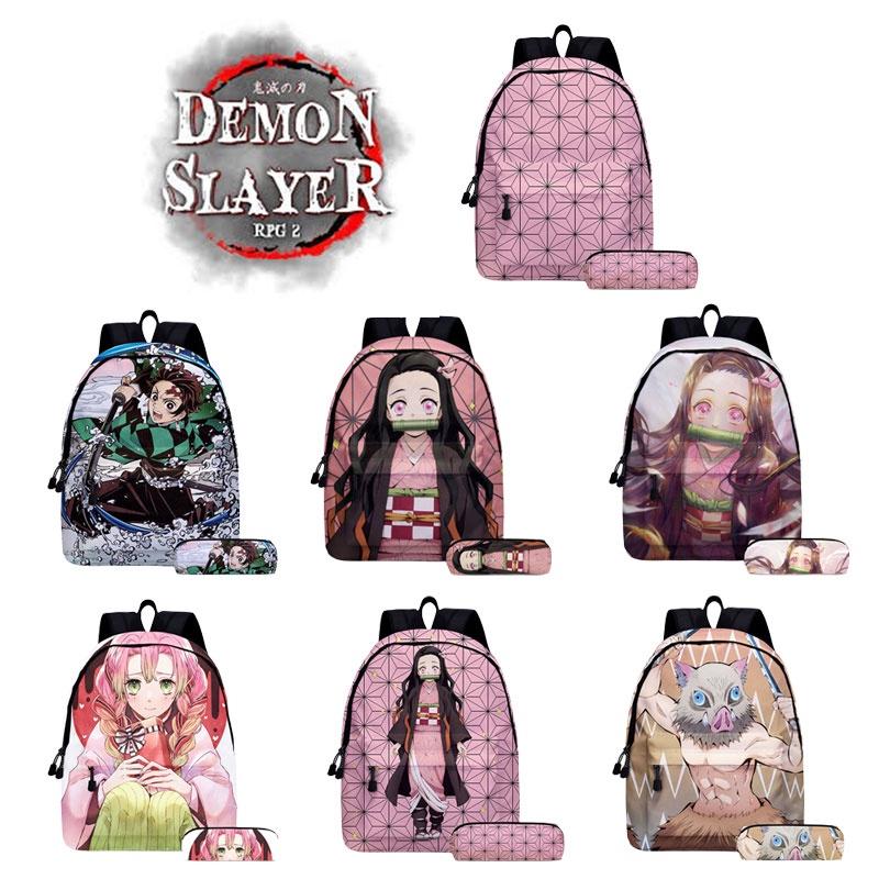 Demon Slayer Anime Cartoon Backpack Set For Students Durable Breathable And Lightweight