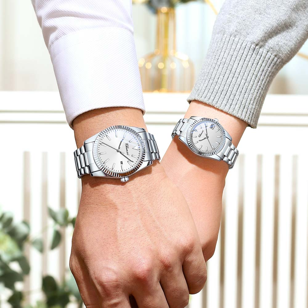 CHENXI Couple Watches Men's Quartz Watch with Date Stainless Steel Strap Water-Resistant Business Casual Style Ideal Couple Gift