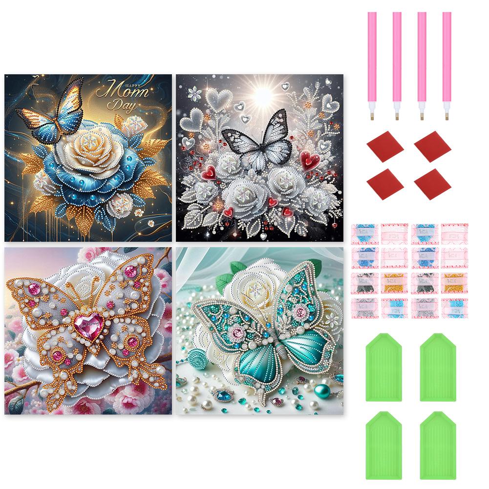 

4pcs Flower 5D DIY Special Shape Crystal Partial Diamond Painting Kit Home Decor