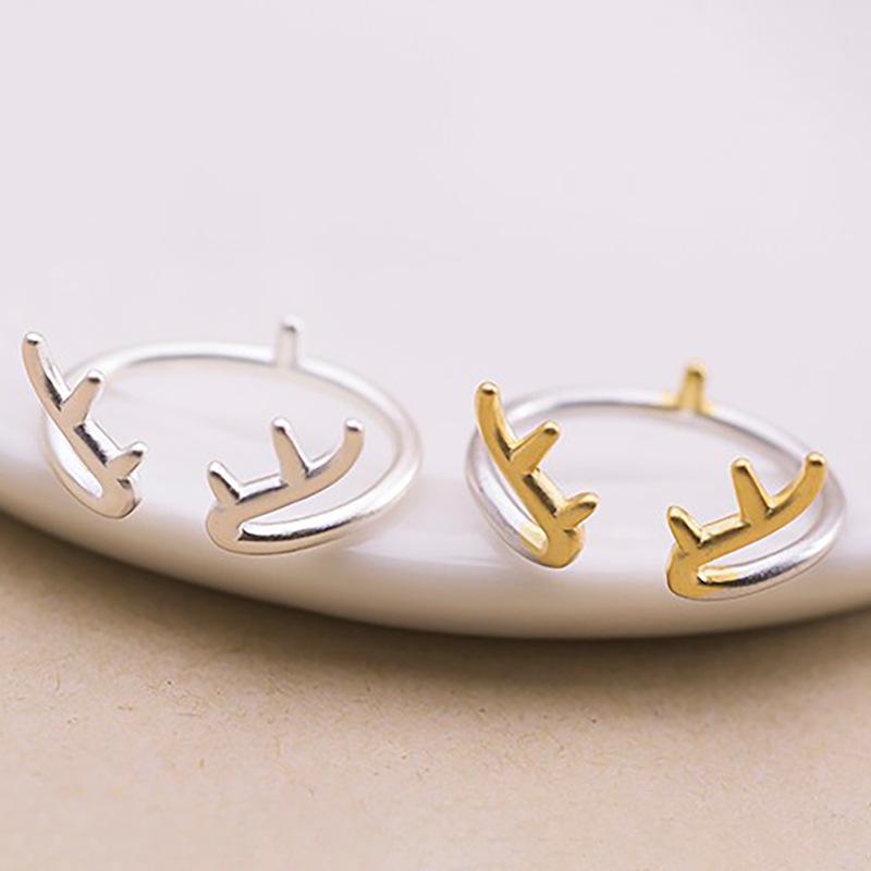 

Creative Two-Tone Deer Open Ring for Women - Elk Design Christmas Gift Silver Antler Ring