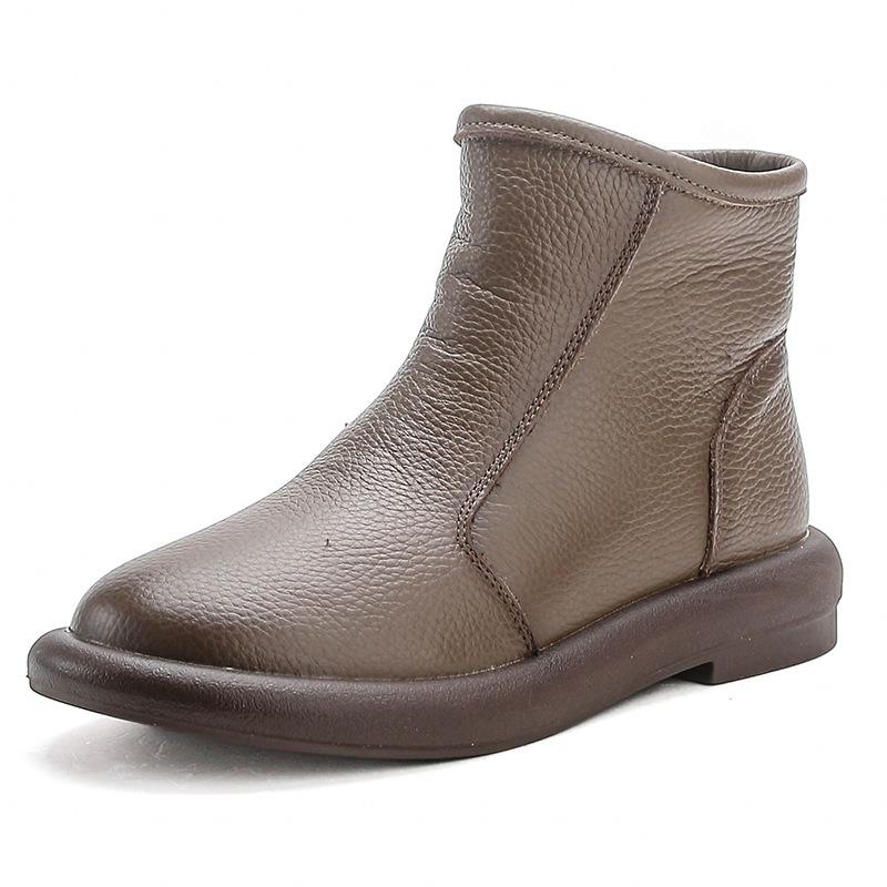 The first layer of cowhide real wool new low-heeled Martin boots retro women's shoes genuine leather boots women's short boots round head mother shoes