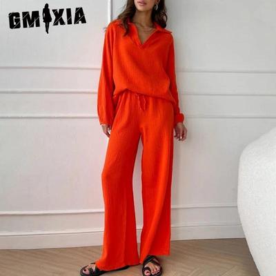 Cotton and Linen Set, Cardigan, Long-sleeved Top, Pocket, Wide-leg Long Pants, Two-piece Set