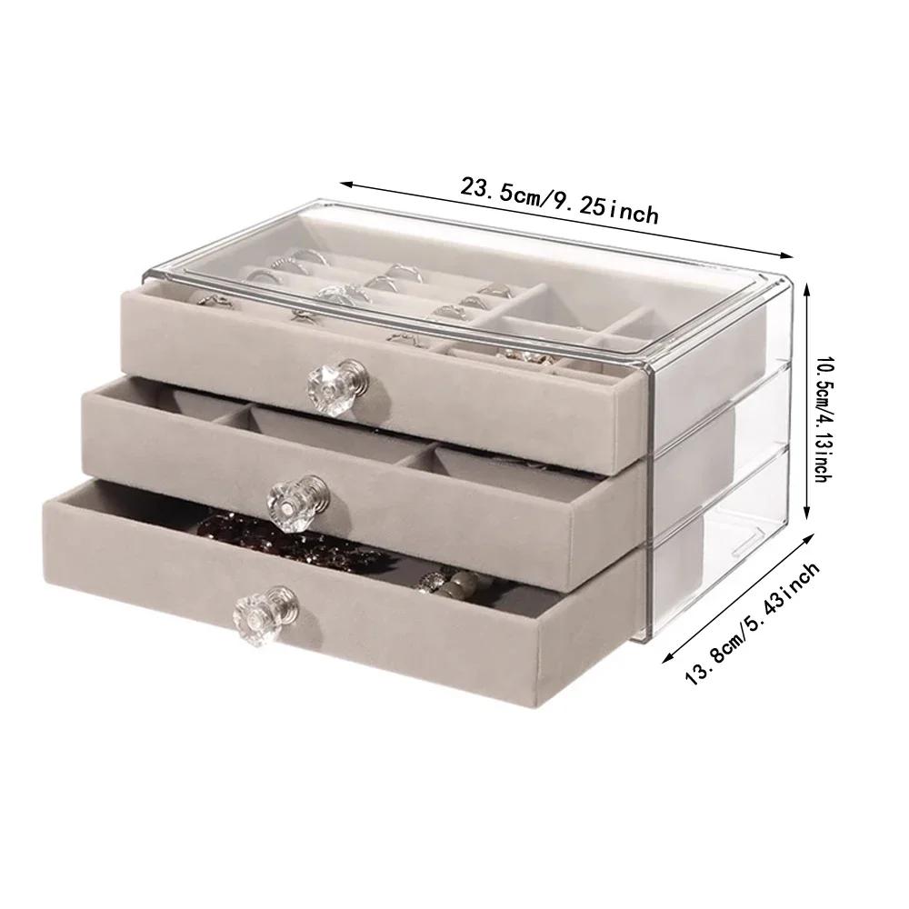 3/5Layer Flannel Jewelry Box Earring Necklace Ring Boxes Jewelry Dustproof Tabletop Organizers Multifunctional Storage Box Gifts