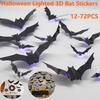 72-12PCS Halloween Bats Decorations 3D Black Bats Wall Stickers Scary Glowing Bat Decor Props Bar Room Halloween Party DIY Decor