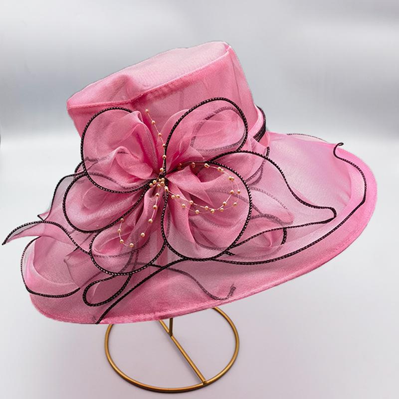 Summer female retro style organza fashion mesh shade big brim top hat seaside play beach hat