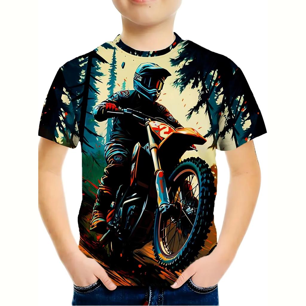 Boy Clothes Motorcycle 3D Printed T Shirt Fashion Cool and Stylish Graphic Tops Summer Short Sleeve Tees for Children's Clothing