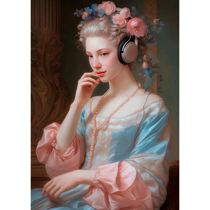 Neo Renaissance Funny Portrait Poster Girl Wearing Headphones Art  Retro Canvas Painting Prints Wall Bedroom Home Decoration