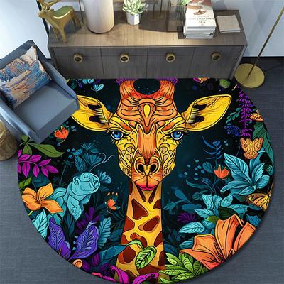 1pc Soft, Absorbent & Non Slip Mysterious Giraffe Round Rug Soft Circle Rug for Living Room & Bedroom Decor, Chair Mats, and Unforgettable H