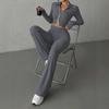Women European Style Long Sleeve Zipper Short Sweatshirt Coat And Casual Pants Two Piece Set