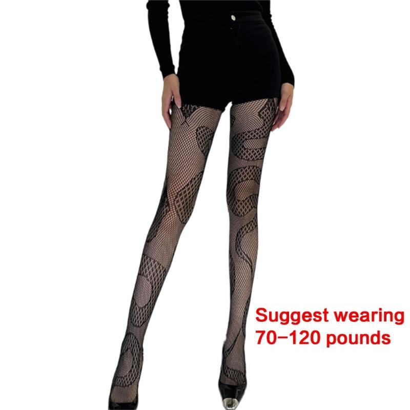 Women Halloween Rhinestones Fishnet Pantyhose Snake Patterned Hollowed Out Mesh Tights Stockings Cosplay Party Hosiery
