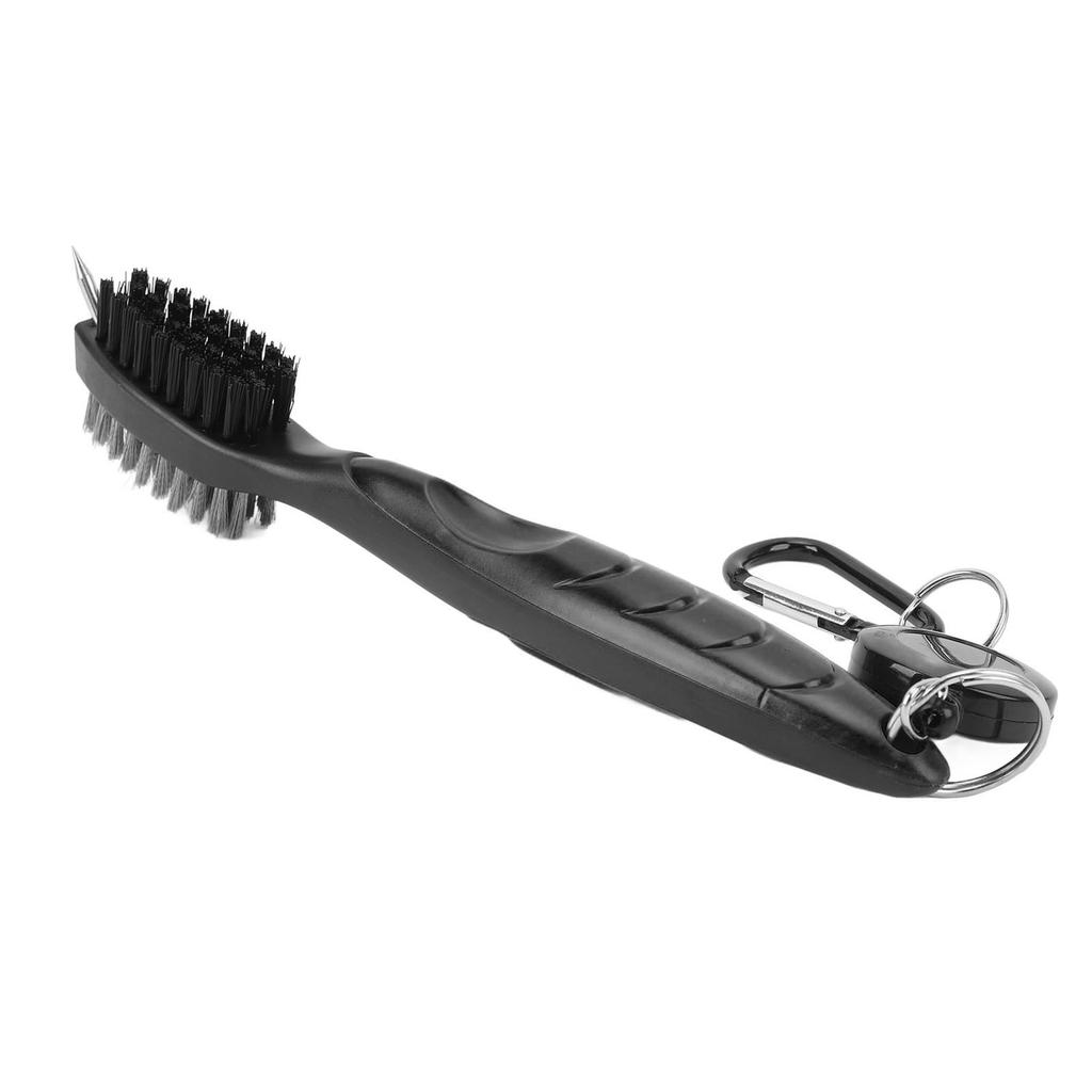 Golf Club Brush with Retractable Cord Dual Sided Steel Bristles Ergonomic Handle Golf Club Cleaning Brush Black