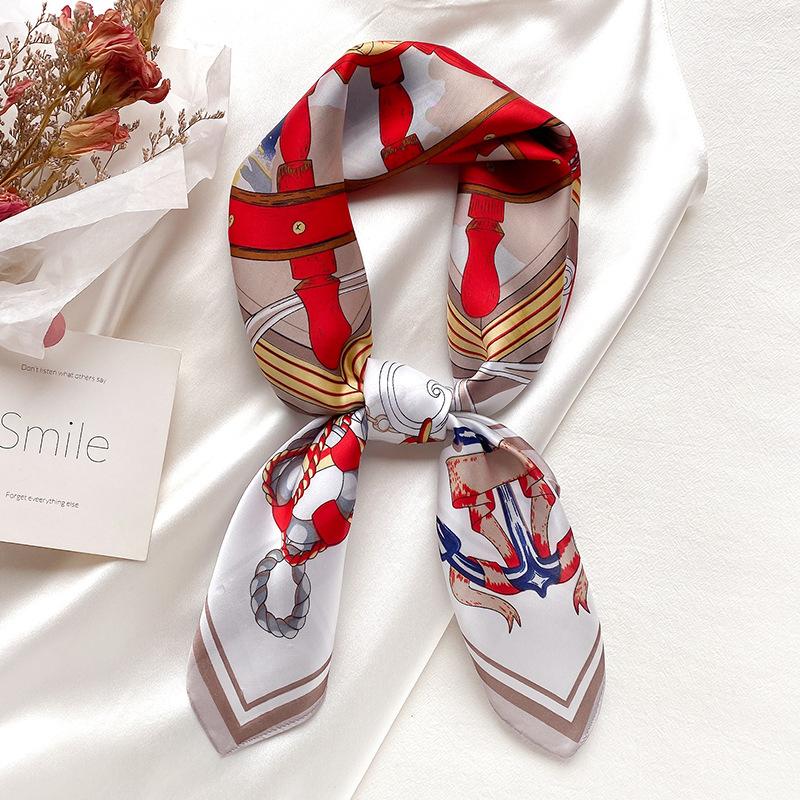 Luxury  Square Silk Scarf Women Plain Striped Line Shawls And Wraps Fashion Bag Scarfs Hair Tie Bandanas Hijab 70*70Cm