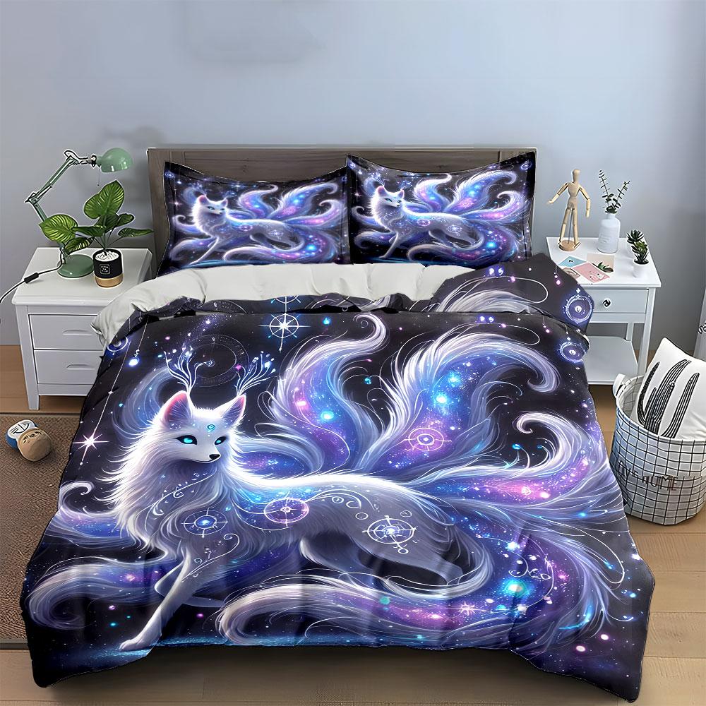 Mystical Fox Galaxy Decor Set Soft Comfortable Duvet Cover Bedding Set Included 1*Duvet Cover & 2*Pillowcases, Gift