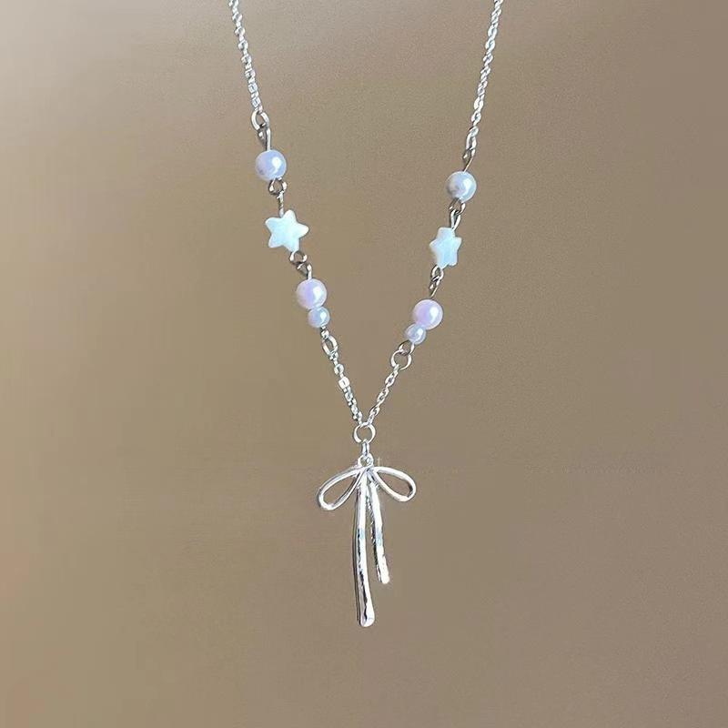 

Сладкое жемчужное ожерелье с бантом женская шейная цепочка цепочка на ключицу легкая роскошь нишевый высококлассный новая модель