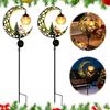 Outdoor Holiday Ornament Decor Solar Christmas Moon Light, Santa Snowman Crescent Garden Stake Warm Pathway with Power LED Glow, Festive Light
