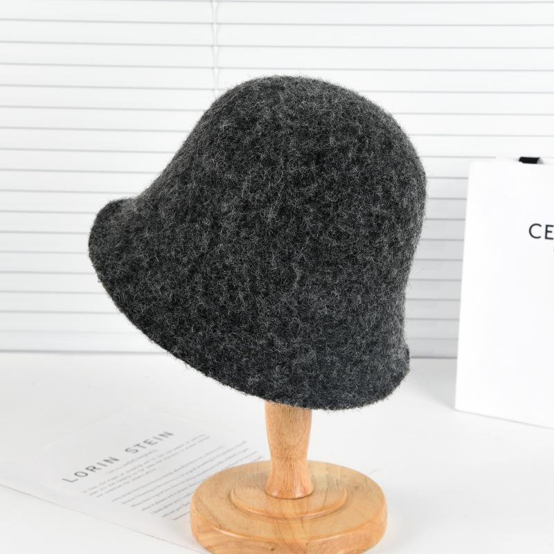 Pălărie tip bucket tricotată pentru femei, stil coreean, amestec de lână - Călduroasă, versatilă, potrivită pentru cap mare, pentru toamnă/iarnă