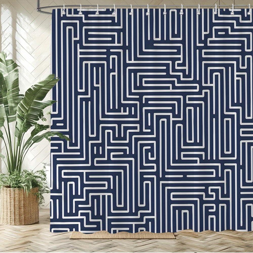 

Navy Blue Maze Shower Curtain – Geometric Labyrinth Pattern, White Lines On Dark Background, 12 Hooks, 70.87×70.87 Inch W60H190(CM)-1 Pcs