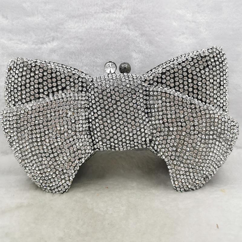 Bow Shape Blue Rhinestone Evening Clutch Bag Luxury Women Diamond Purse Crystal Bags Wedding Party Prom Purses And Handbags 21cmX14cmX5cm