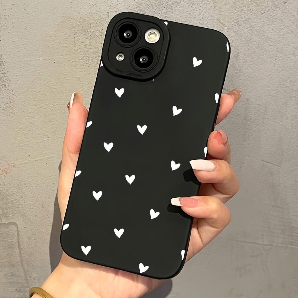 White Heart-shaped Black Matte Phone Case Suitable for iPhone 17 16 15 14 13 12 11 Pro/Max/Plus Anti Drop and Shockproof