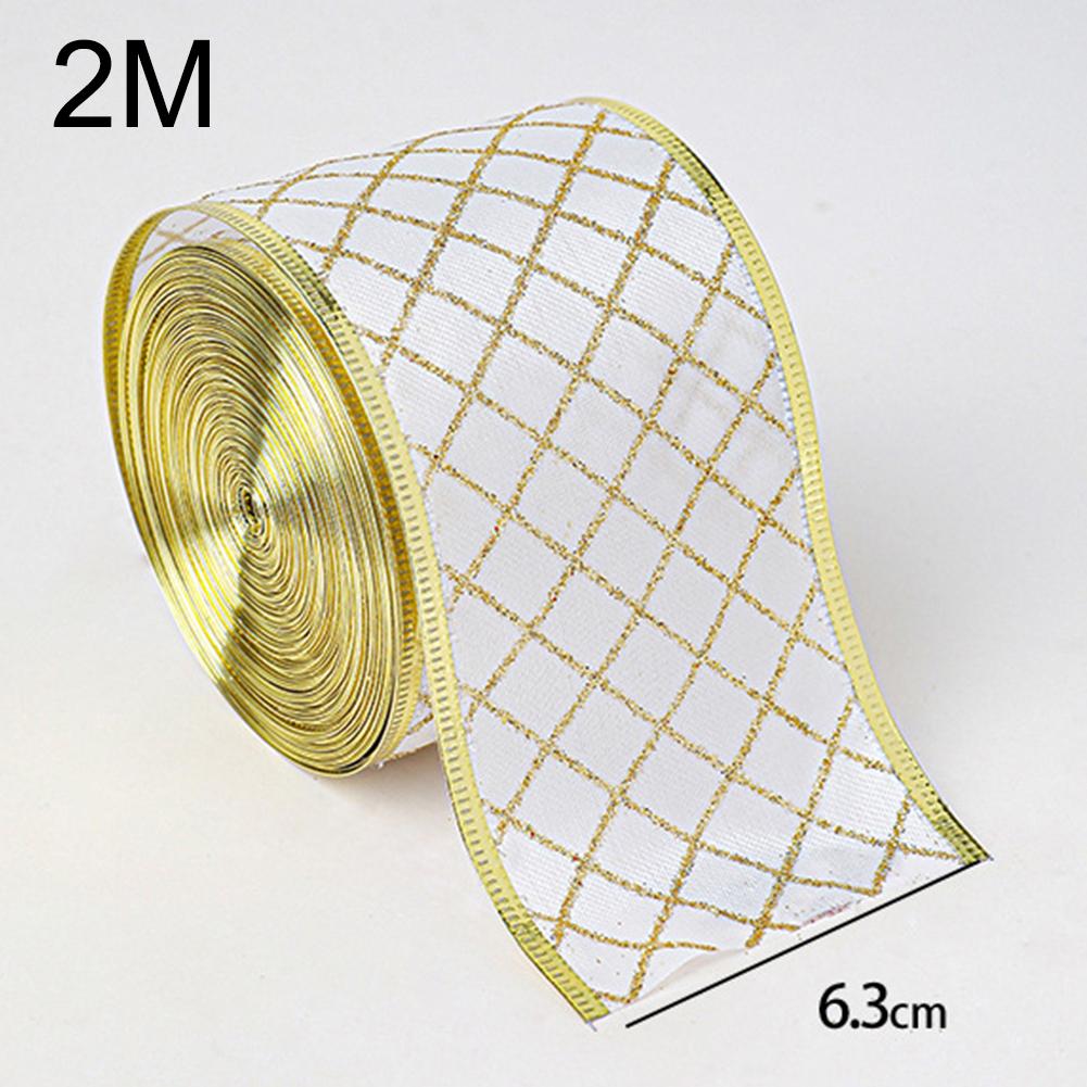 1pcs Christmas Decorations Ribbon Polyester Glitter Wired Ribbon 2.5 Inches Wide 2m Length Wedding Party Decorations