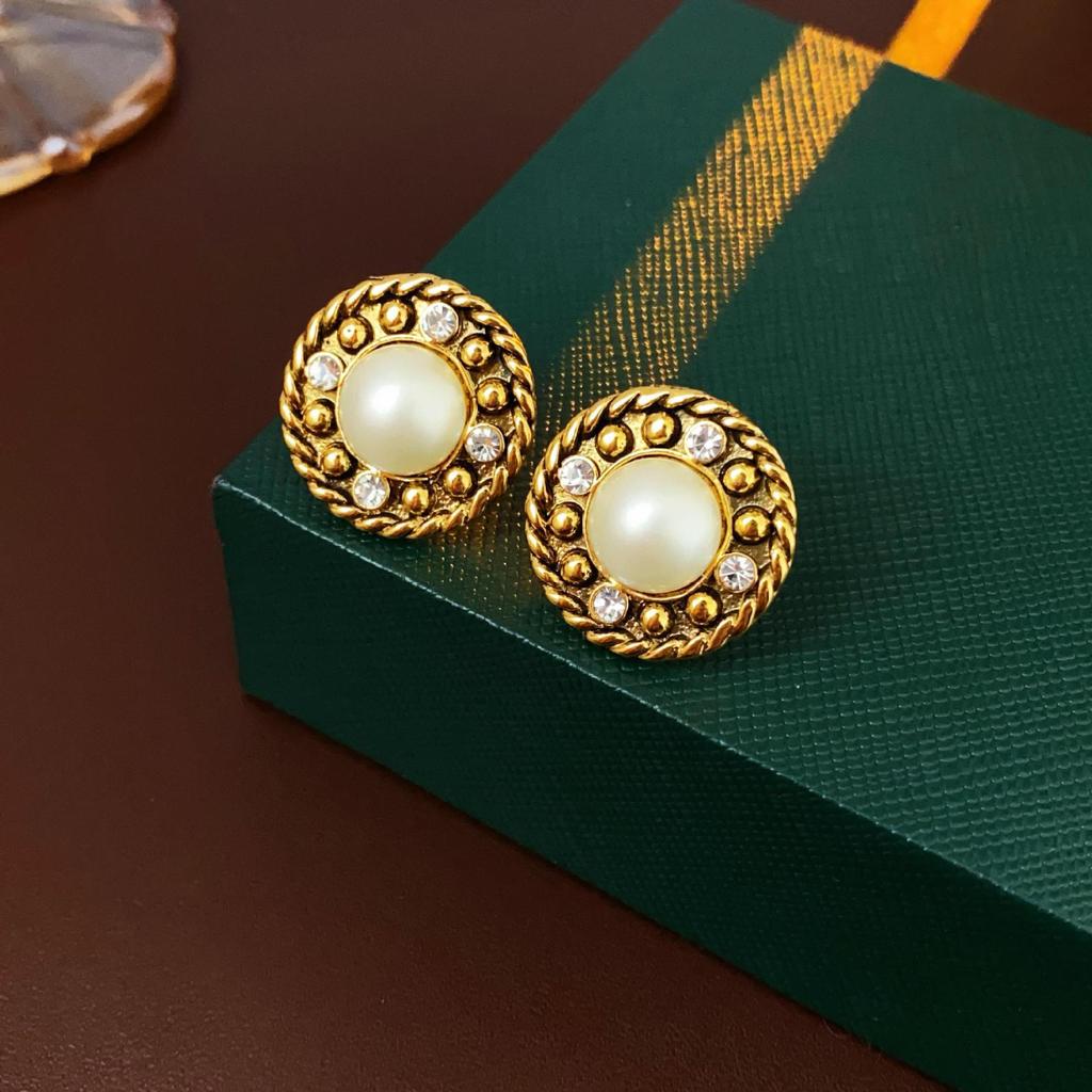 Vintage Silbernadel Diamantbesetzte Ovale Ohrstecker - Leichter Luxus High-End Schmuck