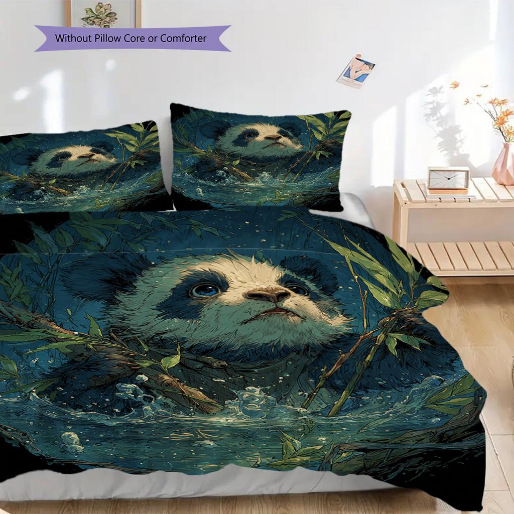 Panda Pattern Bedding Quilt Set Quilt Cover Pillowcase Home Decoration Birthday Gift (1 * Duvet Cover + 2 * Pillowcase, Without Core)