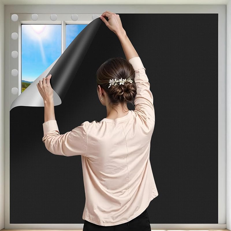 100% Black Out Window Cover Portable Blackout Shades Adhesive Thermal Blackout Blinds No Drill Guard Blind for Window Shades Temporary Room Home 40"