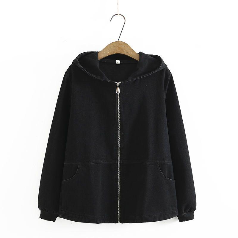 Plus Fat Plus Size Casual Denim Hooded Jacket Women s Zipper Shirt Jacket Top M