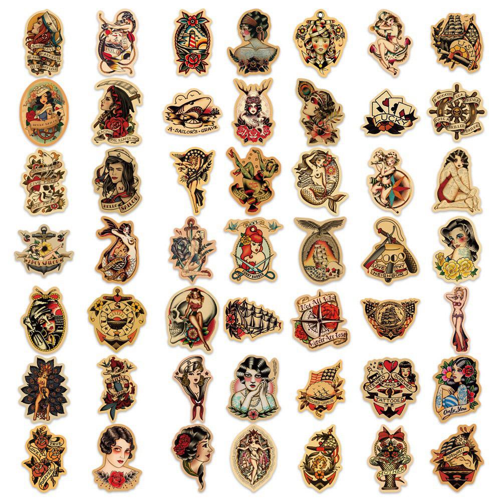 10 30 50 100Pcs Retro Old School Tattoo Style Stickers Skateboard Car Phone Bike Laptop Luggage Sexy Girl Waterproof Sticker