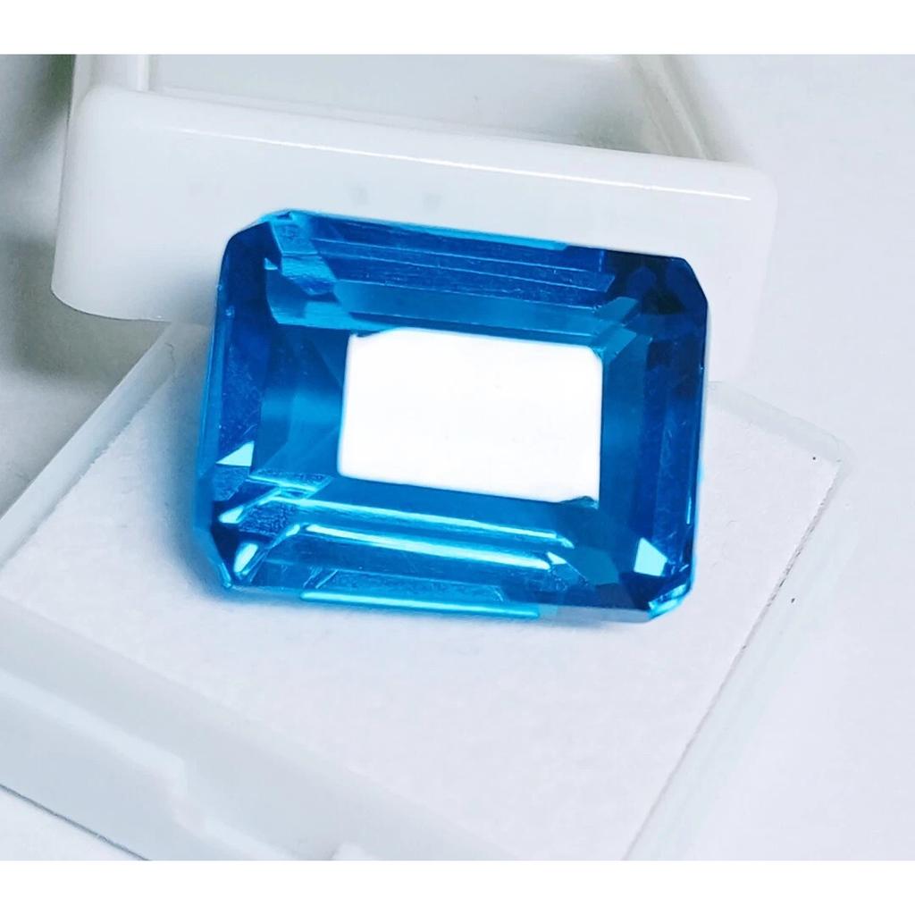 AAA Natural London Blue Topaz 22.75 Ct Emerald Cut Certified Loose Gemstone