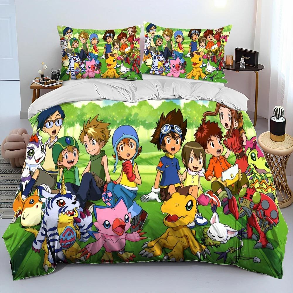 Digimon Adventure Monster Cartoon Comforter Bedding Set,Duvet Cover Bed Set Quilt Cover Pillowcase,king Queen Size Bedding Set