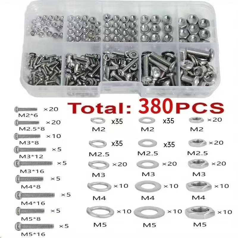 Hex Nuts And Bolt Set - 380 Pieces/120 Pieces, Durable M2 - M5 Metric Size, Universal Hardware Kit For Diy Projects And Repairs