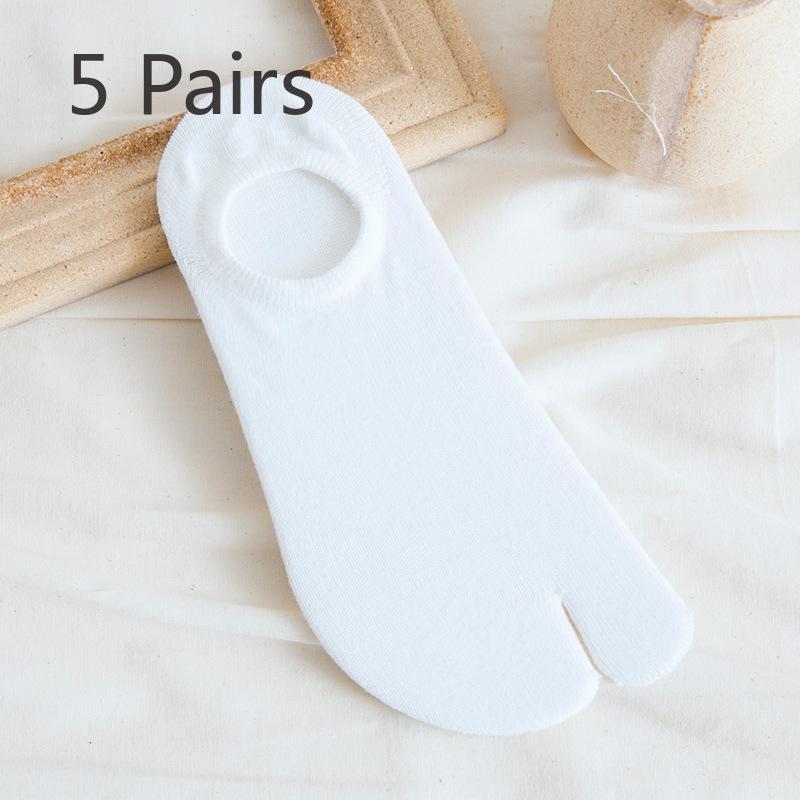 5 Pairs of Women's Summer Pure Cotton Shallow Mouth Silicone Anti Slip Invisible Two Toe Boat Socks
