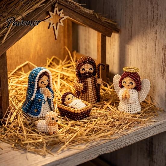 DIY Holiday Crafts for Kids 3D Nativity Bead Craft Kit Christmas Decoration, Beaded Handmade Figures Scene Figurine Set Adults Family, Home