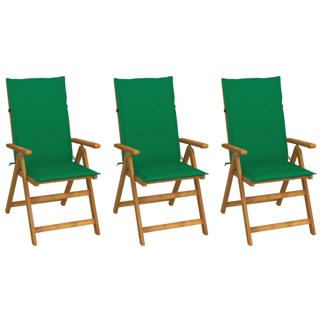 Folding Garden Chairs 3 pcs with Cushions Solid Acacia Wood