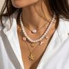 Elegant Faux Pearl Beaded Chain Necklace for Women Summer Ocean Style Seashell Starfish Fish Pendant Choker Vacation Jewelry