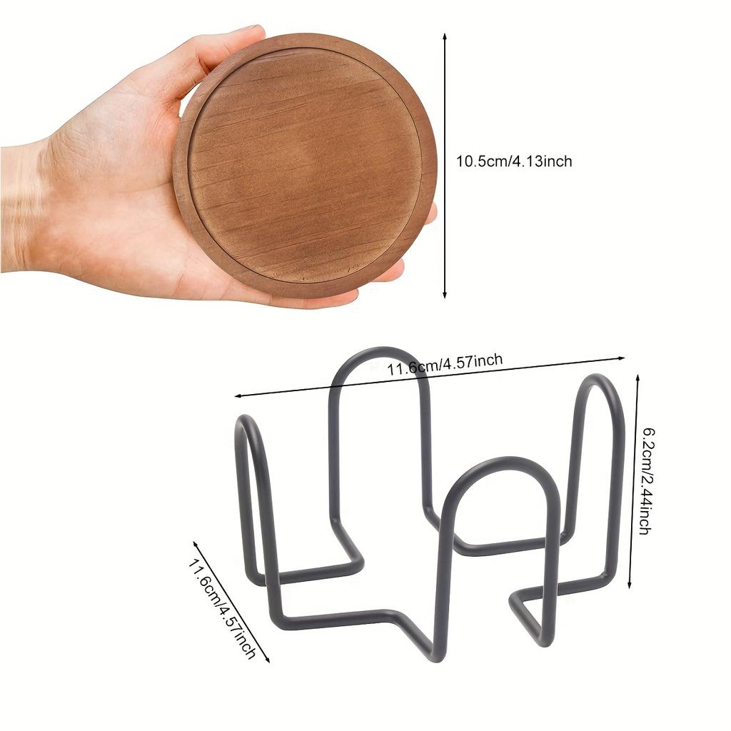 5 Natural Wooden Beverage Coaster Sets (with Coaster Holder) - A Modern Countryside Coffee Table Decoration for Home and Office Use
