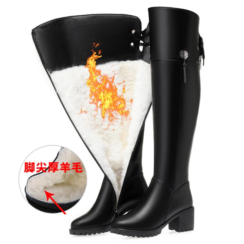 Coarse Heel Cotton Boots Women's Over-the-Knee Boots High Heel Boots Fleece Large Size Women's Boots Thickened Wool Riding Boots