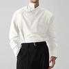 Men's Spring/Fall Cuban Collar Shirt Solid Color Lightweight Drapey Long-Sleeve Shirt