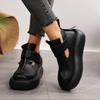 Runde Zehenpartie Dicke Sohle Leder Retro Flache Plateau-Schuhe Damen Freizeit Römisch Retro Stiefeletten Rutschfest Zapatillas De Mujer