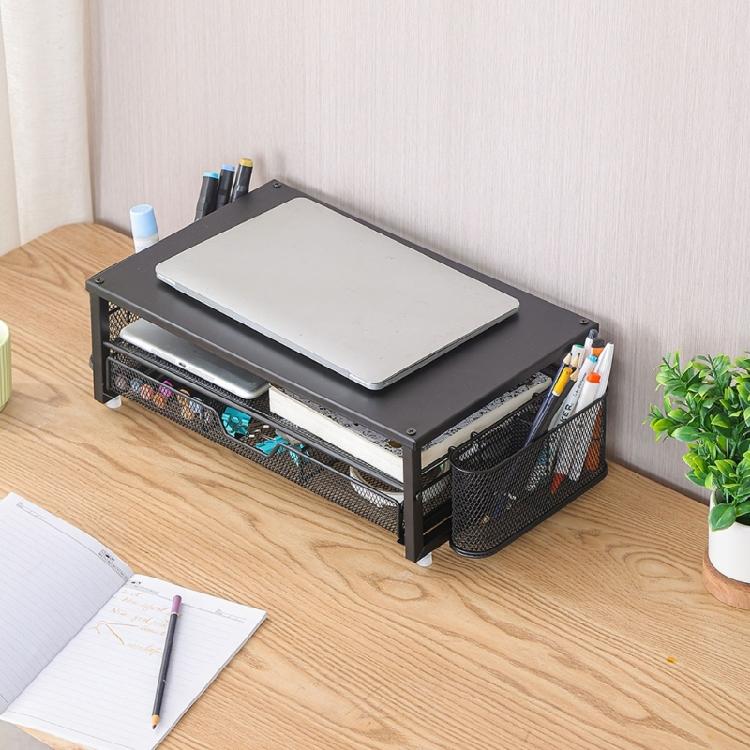 Computer Monitor Stand with Ventilation Drawer and Side Storage Metal Screen Stand Laptop Stand with Drawer Pen Cup