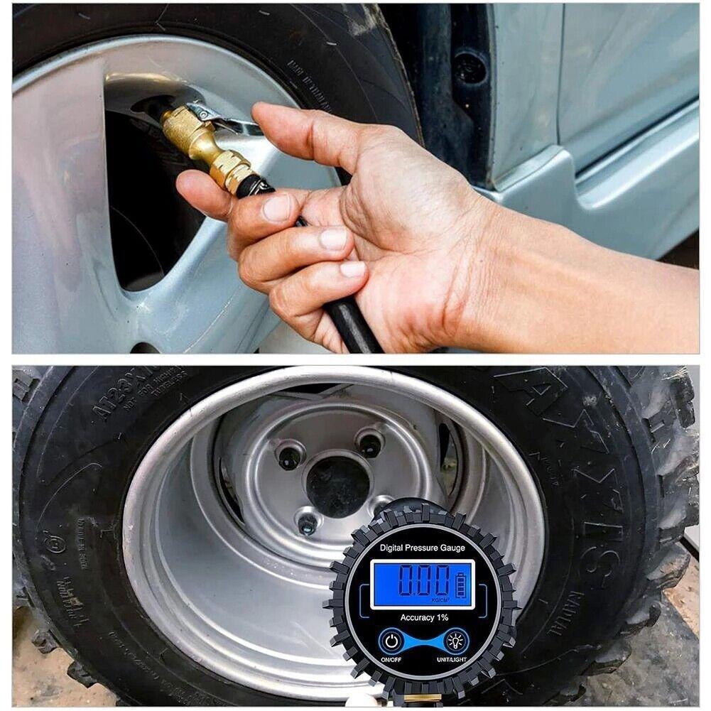 Digital Tire Pressure Inflator Gauge 3-200PSI 14BAR Car Tire Inflator Gun Air Line Clip-on Tyre Pump for Motorcycle Bicycle Auto