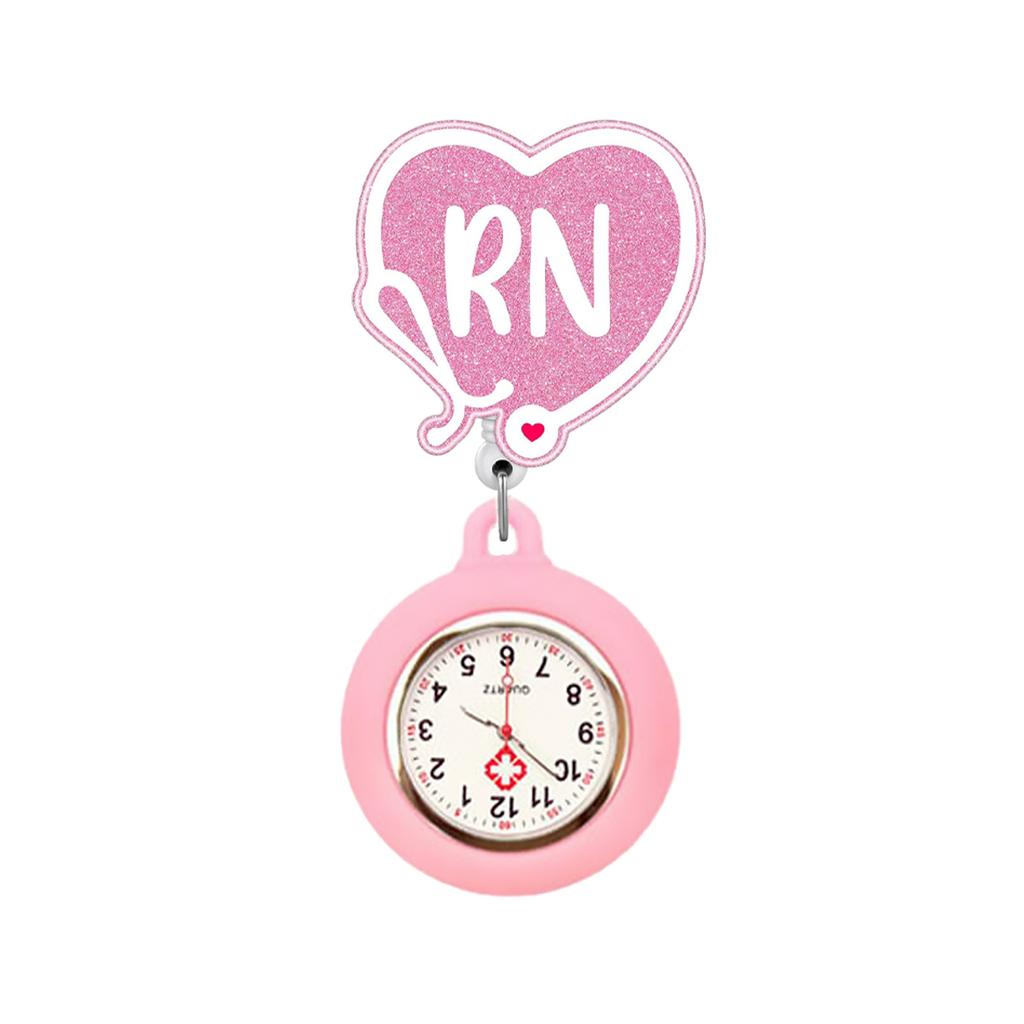 Retractable RN Nurse Watch for Women Cute Heart Shaped Retractable Badge Reel Clip On Pocket Watch for Nurses Medical Staff