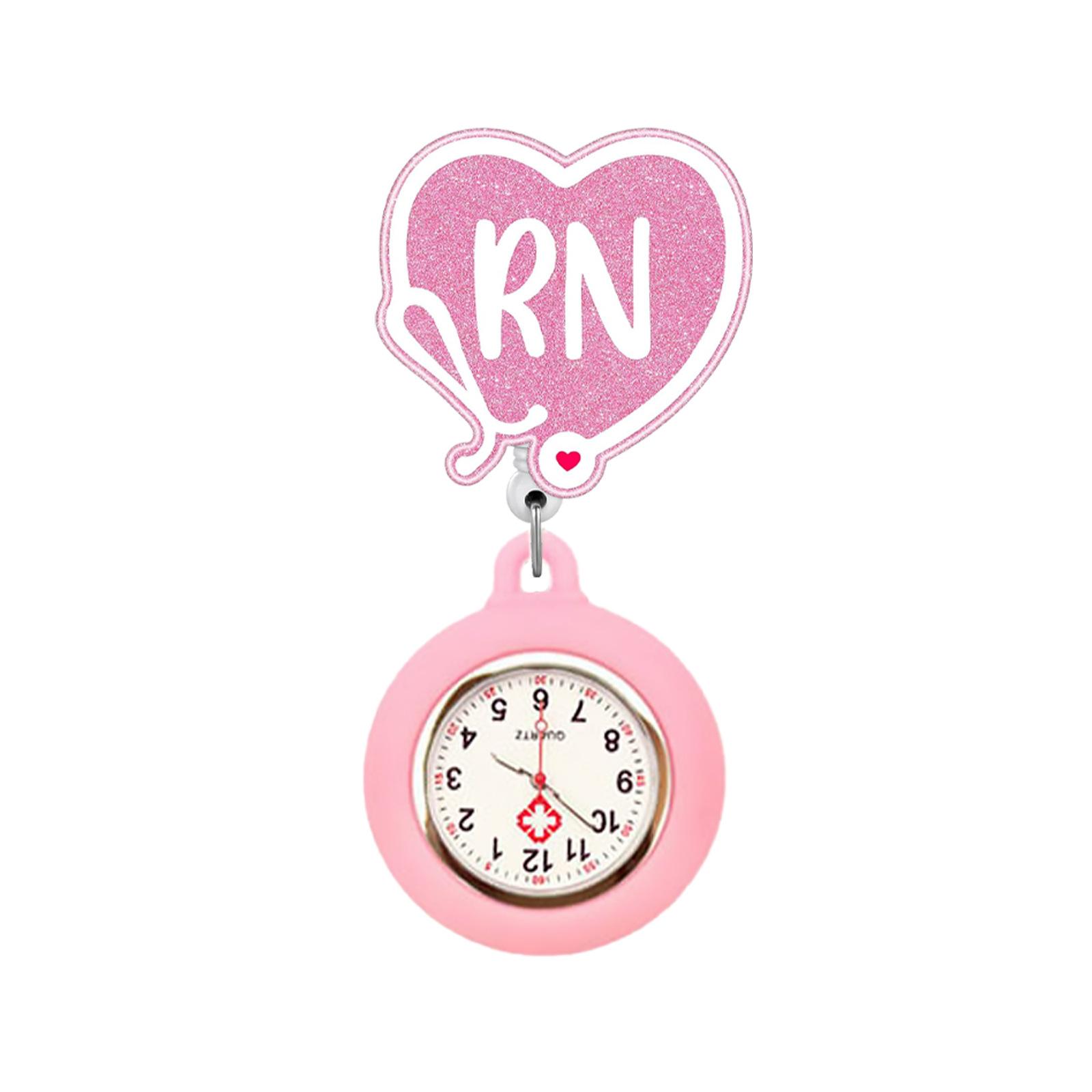 

Nurse Fob Watch RN Silicone Pocket Watch Rotatable Badge Reel for Nursing Students Hospitals Medical Healthcare Workers Gift розовый