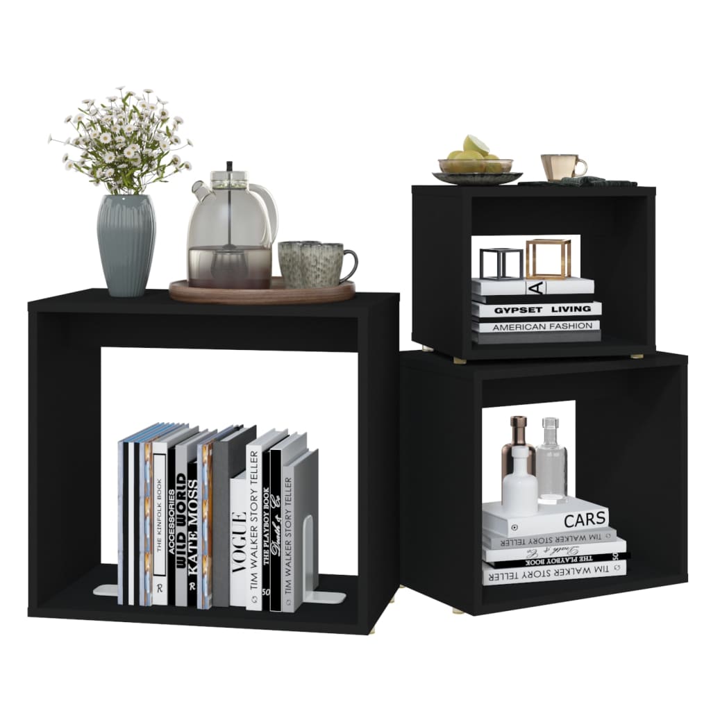 Nesting Tables Set 3 Piece Black Engineered Wood