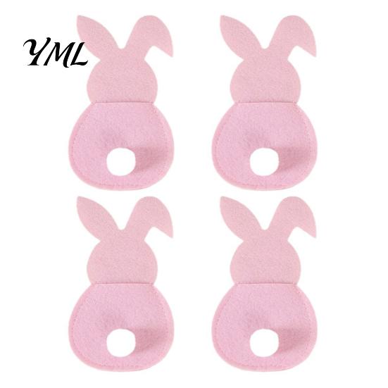 Felt Tableware Organizer 4 Pcs Easter Bunny Cutlery Holders, Pouch Bags, Cute Rabbit Utensil Plush Tail Table Settings Sleeve, Spring Fork Spoon Knife